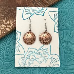 BUFFALO DANCER Taos Pueblo Antique Indian Head Copper Penny Dangle Earrings